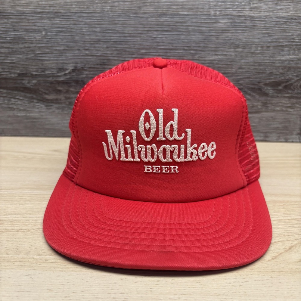 Vintage Old Milwaukee Beer Red Mesh Trucker Hat Snapback Cap One Size Adjustable